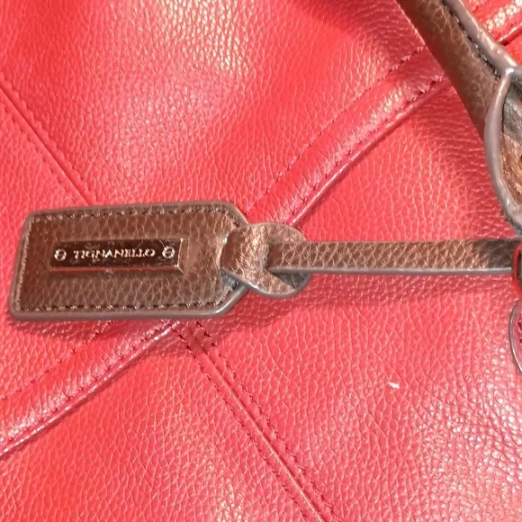 Tignanello Purse Red/Brown Leather Shoulder/hand bag Satchel attached log tag - Picture 6 of 12